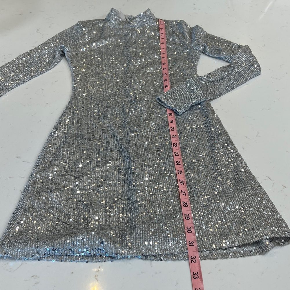 Abercrombie & Fitch Silver Sequin Long Sleeve Mock Neck Mini Dress NWT - Picture 12 of 12